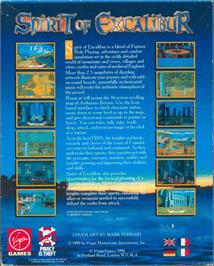Box back cover for Spirit of Excalibur on the Commodore Amiga.