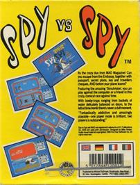 Box back cover for Spy vs. Spy on the Commodore Amiga.