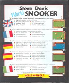 Box back cover for Steve Davis World Snooker on the Commodore Amiga.