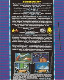Box back cover for Strider on the Commodore Amiga.