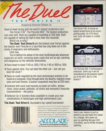 Box back cover for Test Drive II Car Disk: The Supercars on the Commodore Amiga.