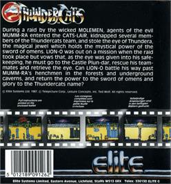 Box back cover for Thundercats on the Commodore Amiga.