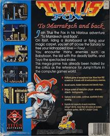 Box back cover for Titus the Fox: To Marrakech and Back on the Commodore Amiga.