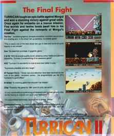 Box back cover for Turrican II: The Final Fight on the Commodore Amiga.