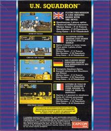Box back cover for U.N. Squadron on the Commodore Amiga.