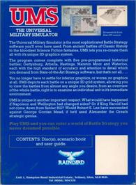 Box back cover for UMS: The Universal Military Simulator on the Commodore Amiga.