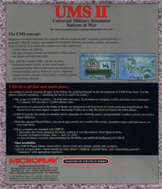 Box back cover for UMS II: Nations at War on the Commodore Amiga.