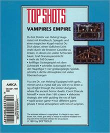 Box back cover for Vampire's Empire on the Commodore Amiga.