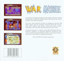 Box back cover for War Machine on the Commodore Amiga.