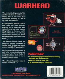 Box back cover for Warhead on the Commodore Amiga.