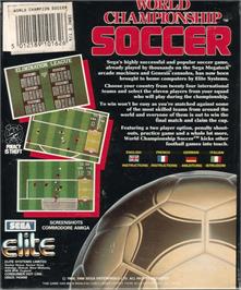 Box back cover for World Championship Soccer on the Commodore Amiga.