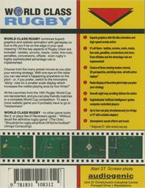 Box back cover for World Class Rugby on the Commodore Amiga.