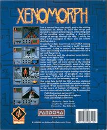 Box back cover for Xenomorph on the Commodore Amiga.