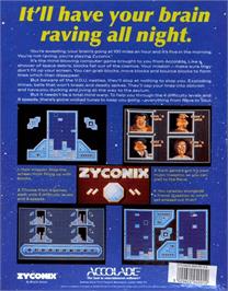 Box back cover for Zyconix on the Commodore Amiga.