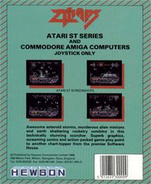 Box back cover for Zynaps on the Commodore Amiga.