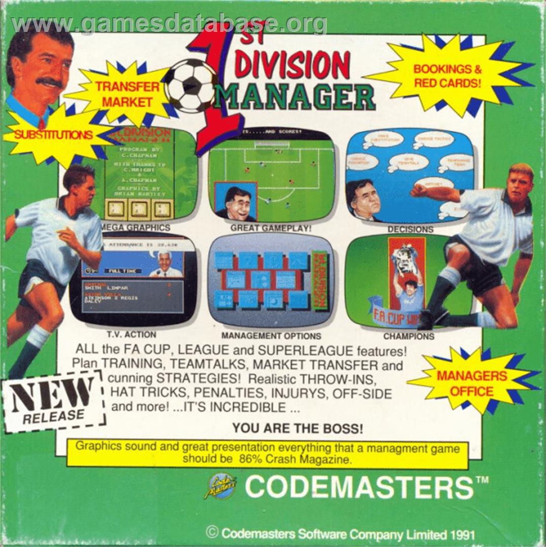 1st Division Manager - Commodore Amiga - Artwork - Box Back