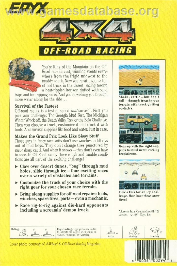 4x4 Off-Road Racing - Commodore Amiga - Artwork - Box Back