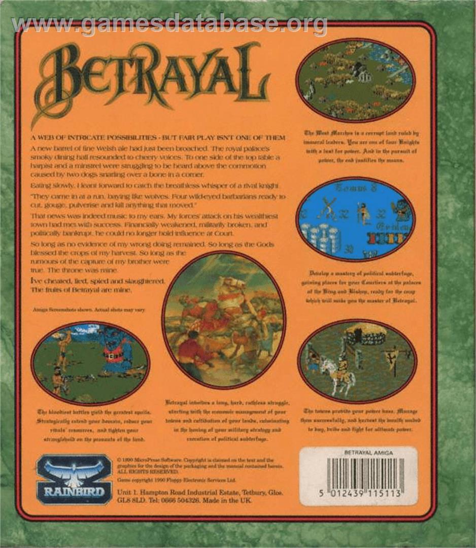 Betrayal - Commodore Amiga - Artwork - Box Back