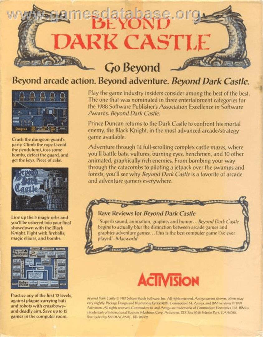 Beyond Dark Castle - Commodore Amiga - Artwork - Box Back