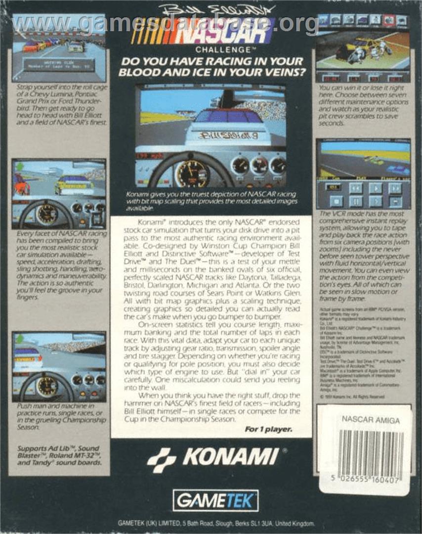 Bill Elliott's NASCAR Challenge - Commodore Amiga - Artwork - Box Back