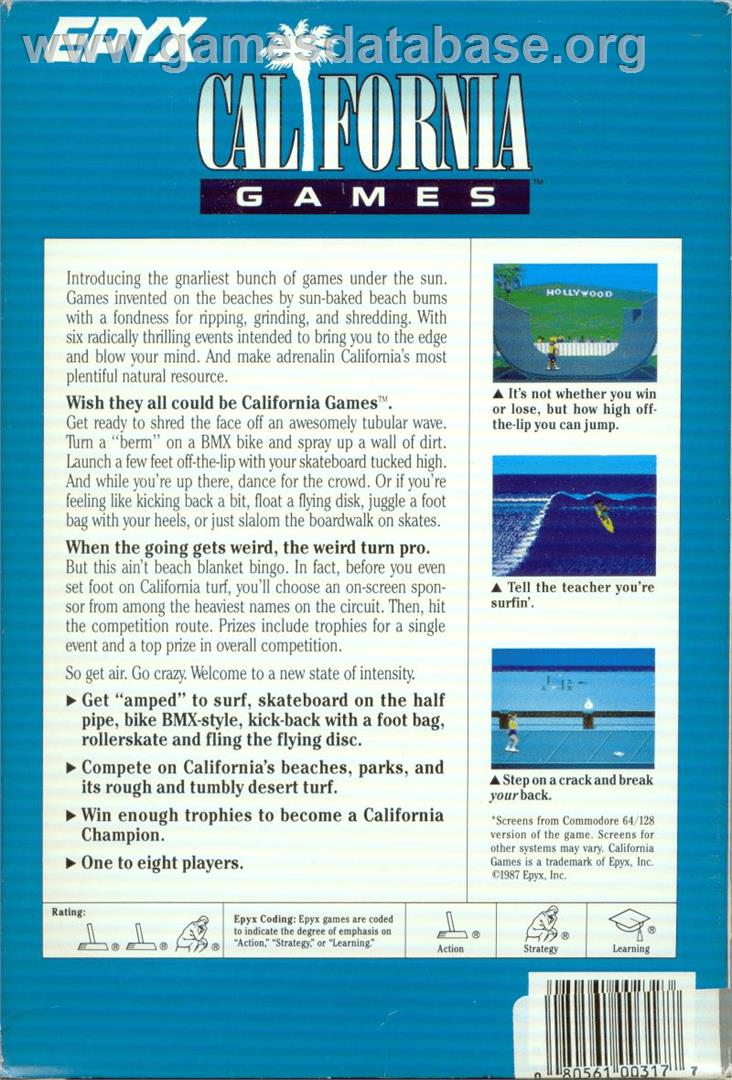 California Games - Commodore Amiga - Artwork - Box Back