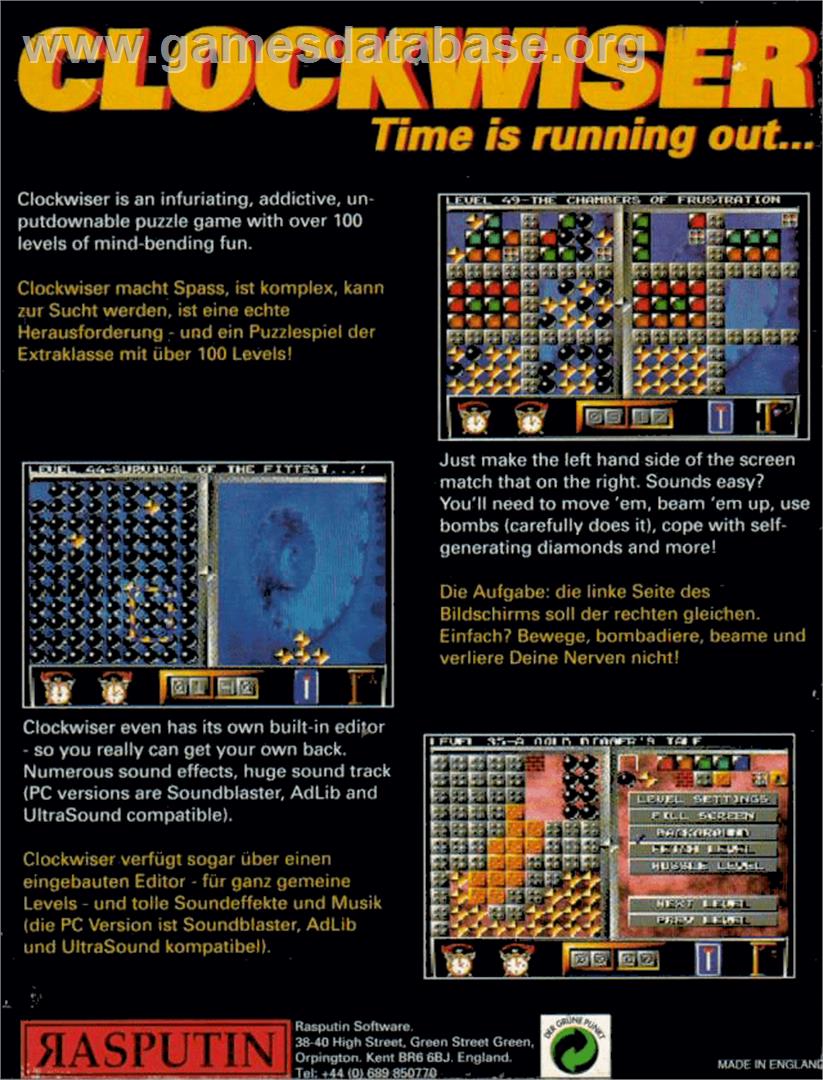 Clockwiser: Time is Running Out... - Commodore Amiga - Artwork - Box Back