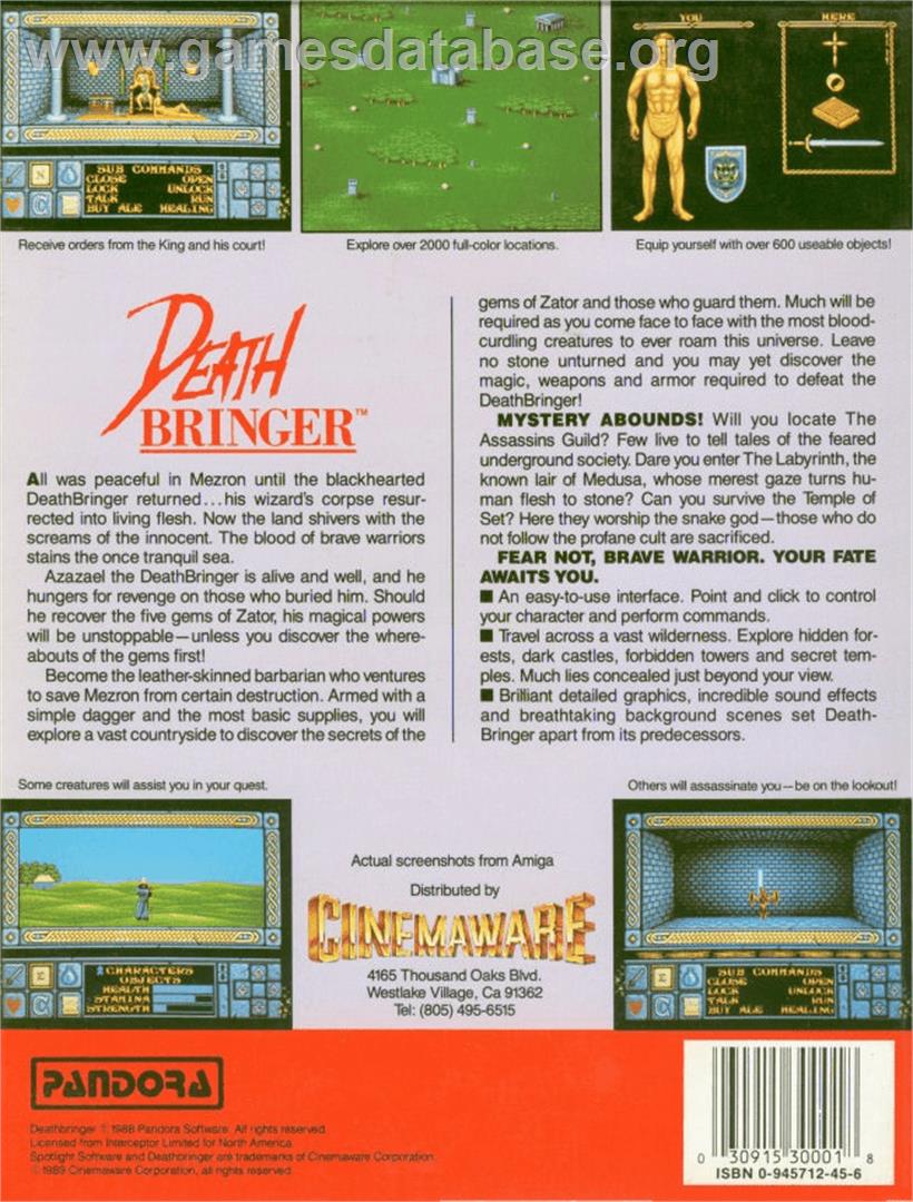 Death Bringer - Commodore Amiga - Artwork - Box Back