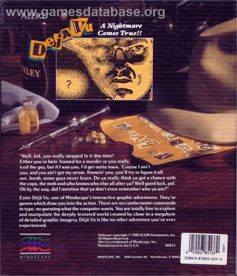 Deja Vu: A Nightmare Comes True - Commodore Amiga - Artwork - Box Back