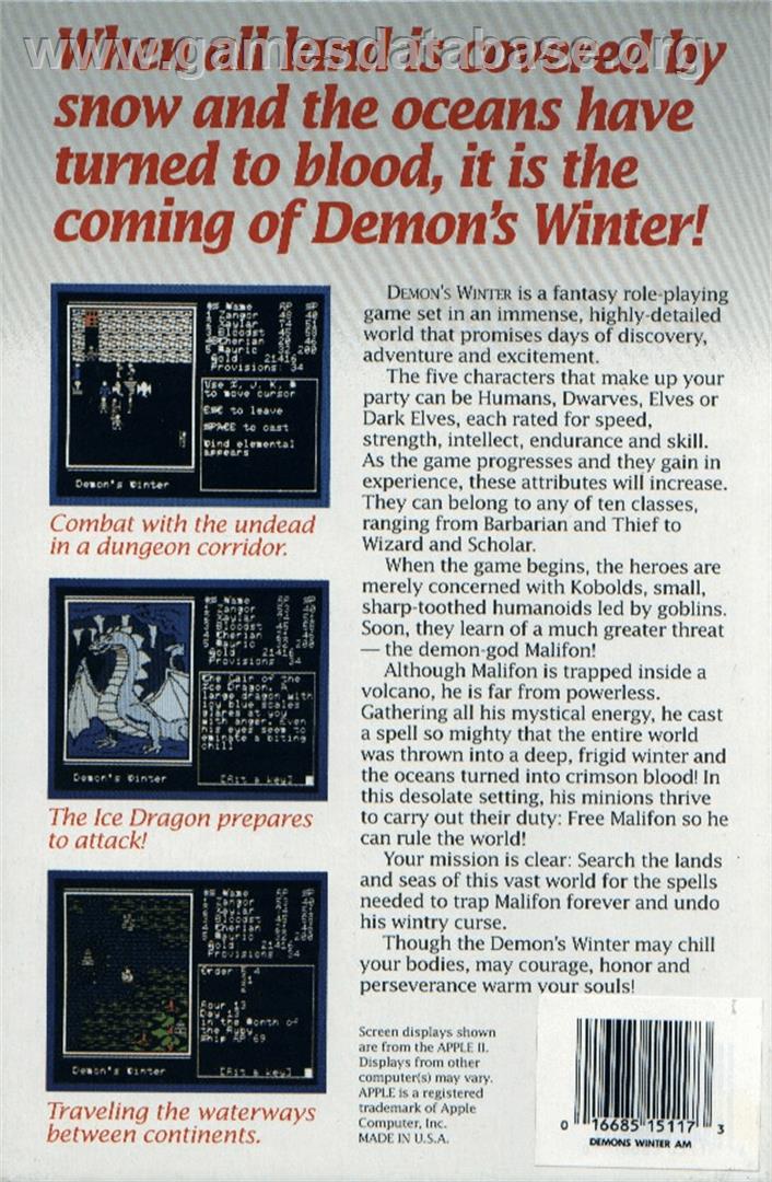 Demon's Winter - Commodore Amiga - Artwork - Box Back