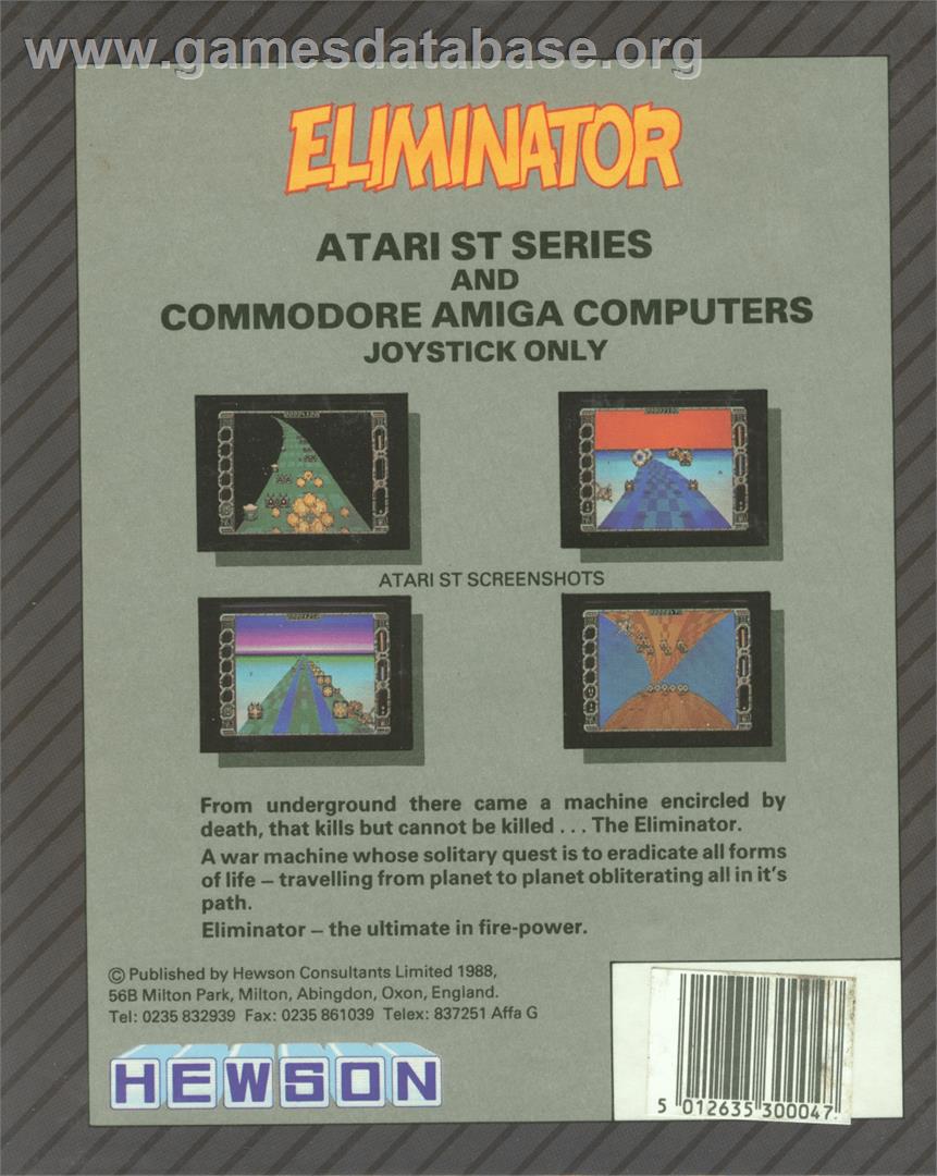 Eliminator - Commodore Amiga - Artwork - Box Back