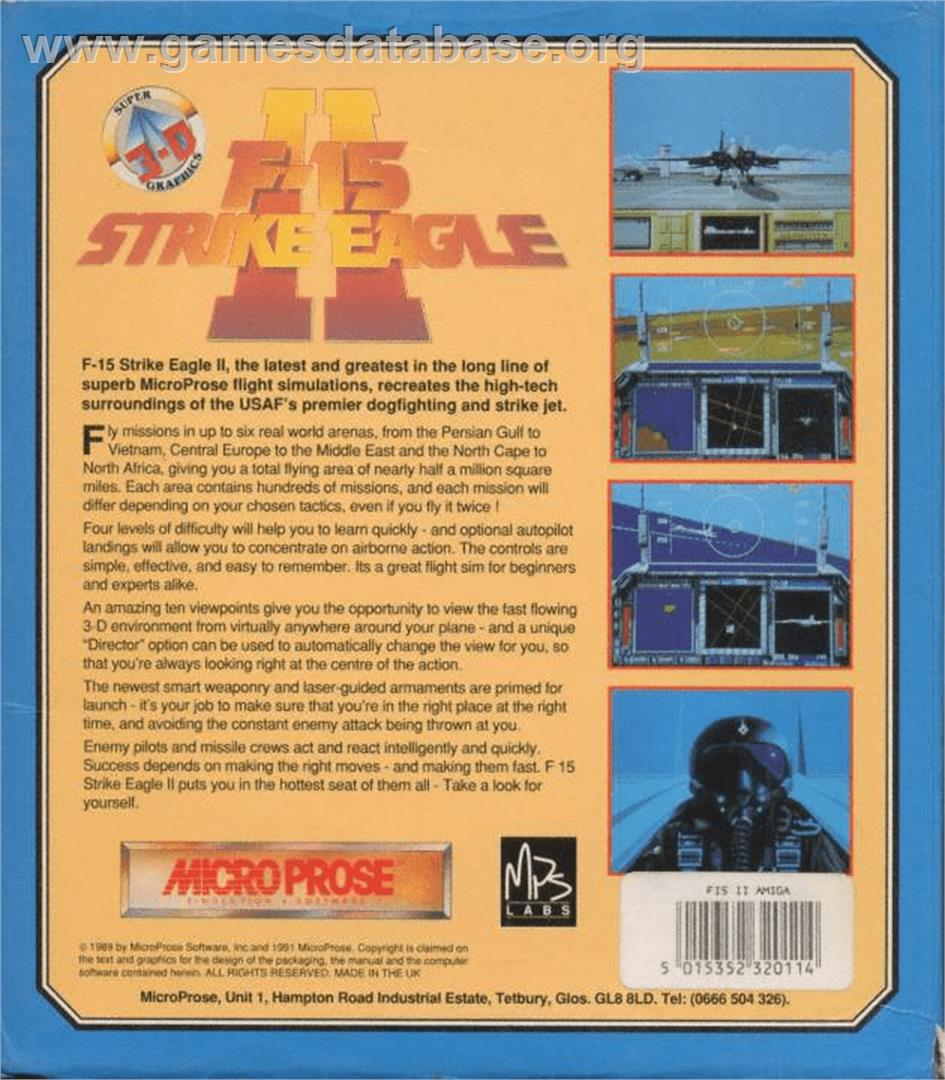 F-15 Strike Eagle 2 - Commodore Amiga - Artwork - Box Back