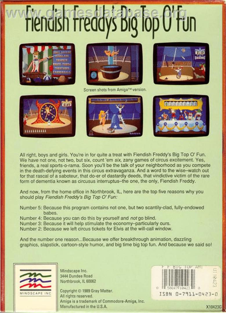 Fiendish Freddy's Big Top O' Fun - Commodore Amiga - Artwork - Box Back