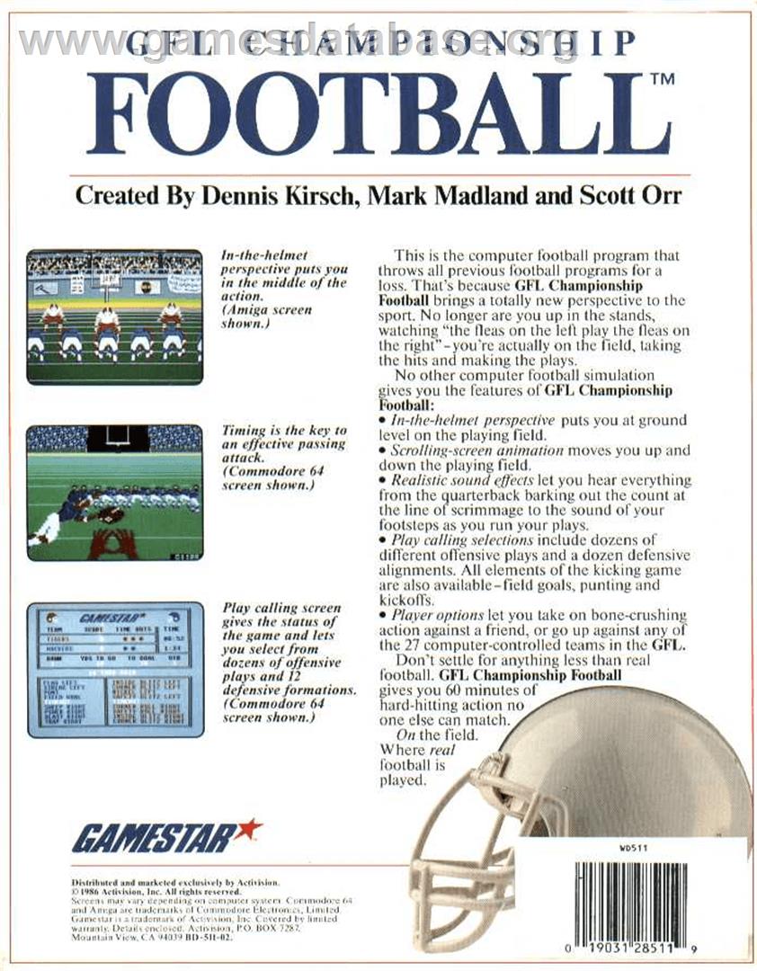 GFL Championship Football - Commodore Amiga - Artwork - Box Back