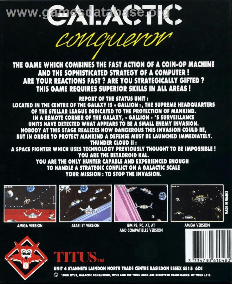 Galactic Conqueror - Commodore Amiga - Artwork - Box Back