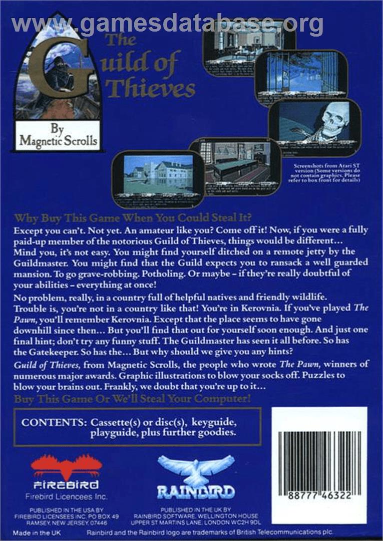 Guild of Thieves - Commodore Amiga - Artwork - Box Back