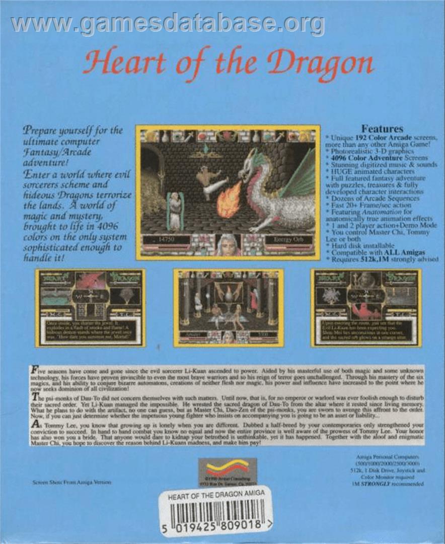 Heart of the Dragon - Commodore Amiga - Artwork - Box Back