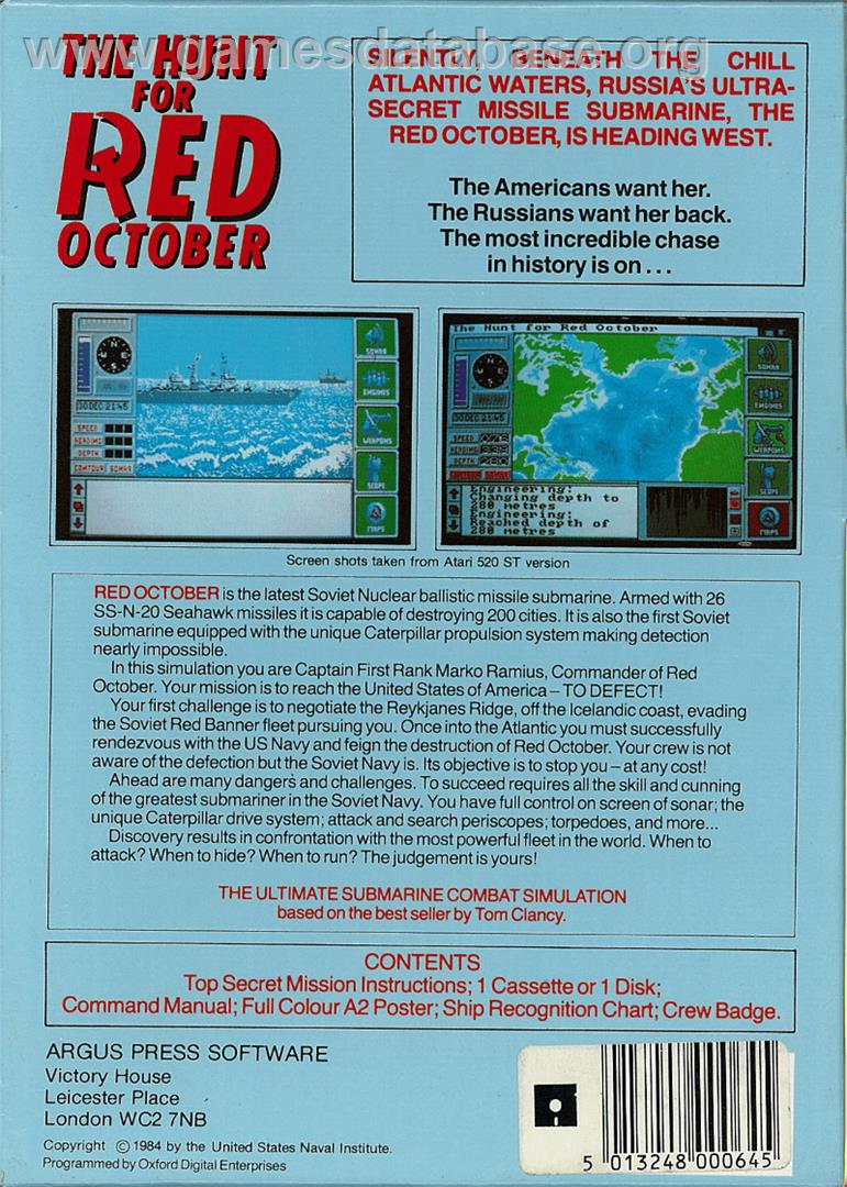 Hunt for Red October - Commodore Amiga - Artwork - Box Back