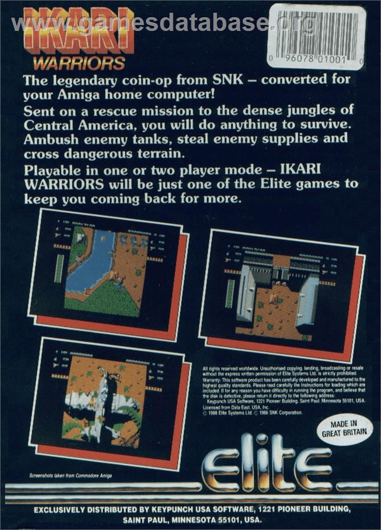 Ikari Warriors - Commodore Amiga - Artwork - Box Back