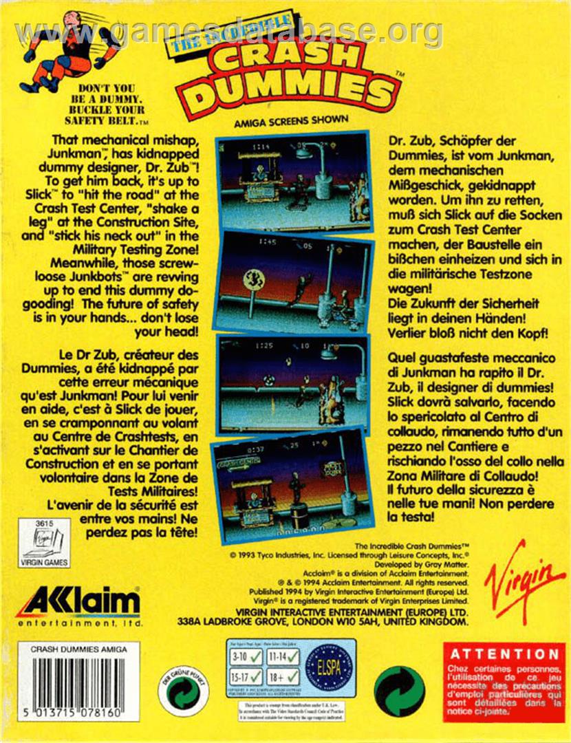 Incredible Crash Dummies - Commodore Amiga - Artwork - Box Back