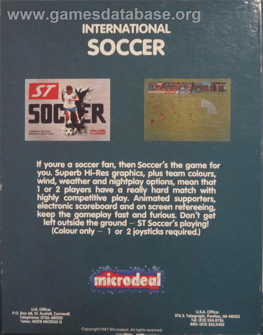 International Soccer - Commodore Amiga - Artwork - Box Back