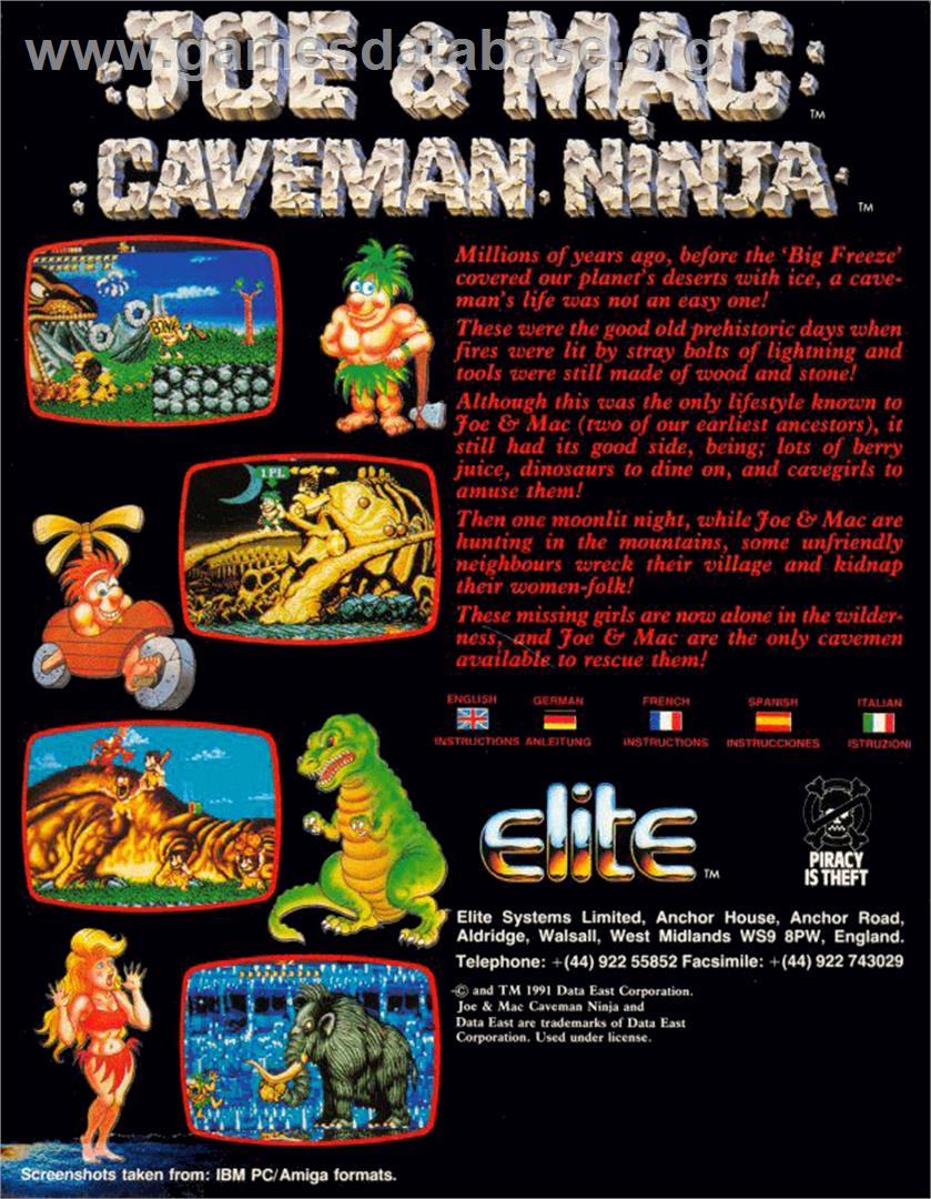 Joe & Mac: Caveman Ninja - Commodore Amiga - Artwork - Box Back