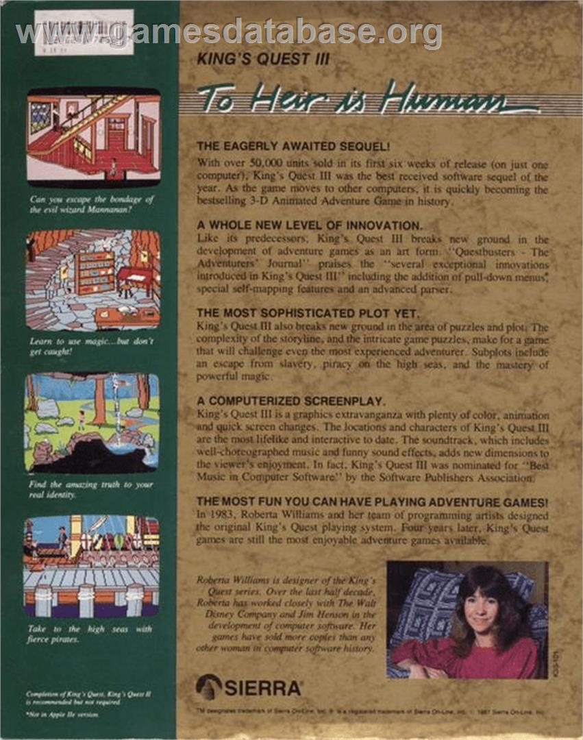 King's Quest III: To Heir is Human - Commodore Amiga - Artwork - Box Back