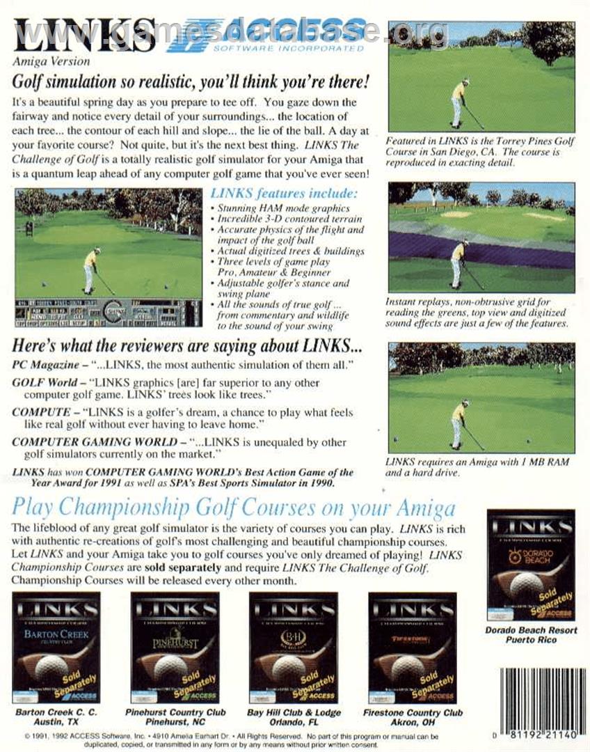 Links: The Challenge of Golf - Commodore Amiga - Artwork - Box Back