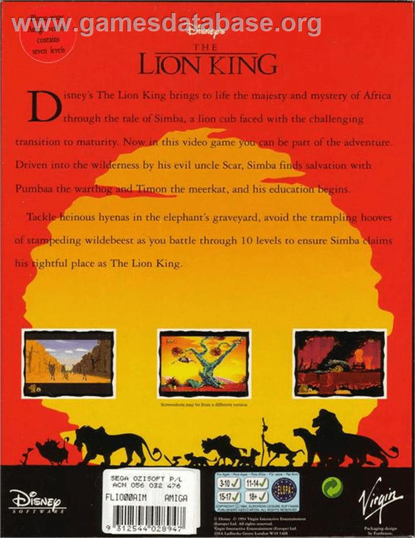 Lion King - Commodore Amiga - Artwork - Box Back