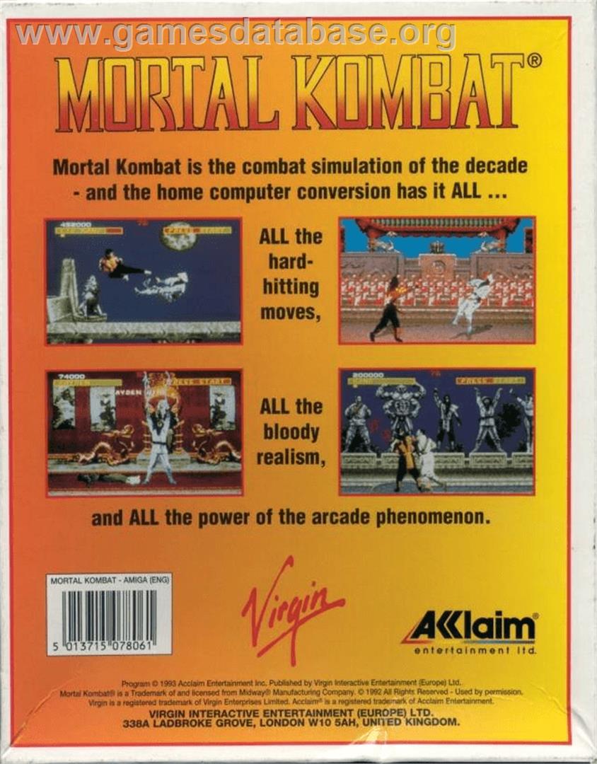 Mortal Kombat - Commodore Amiga - Artwork - Box Back