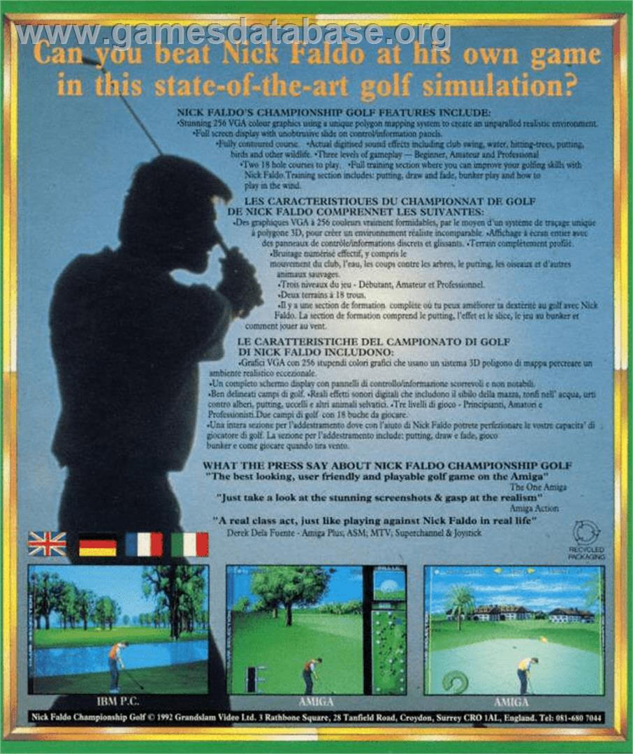 Nick Faldo's Championship Golf - Commodore Amiga - Artwork - Box Back