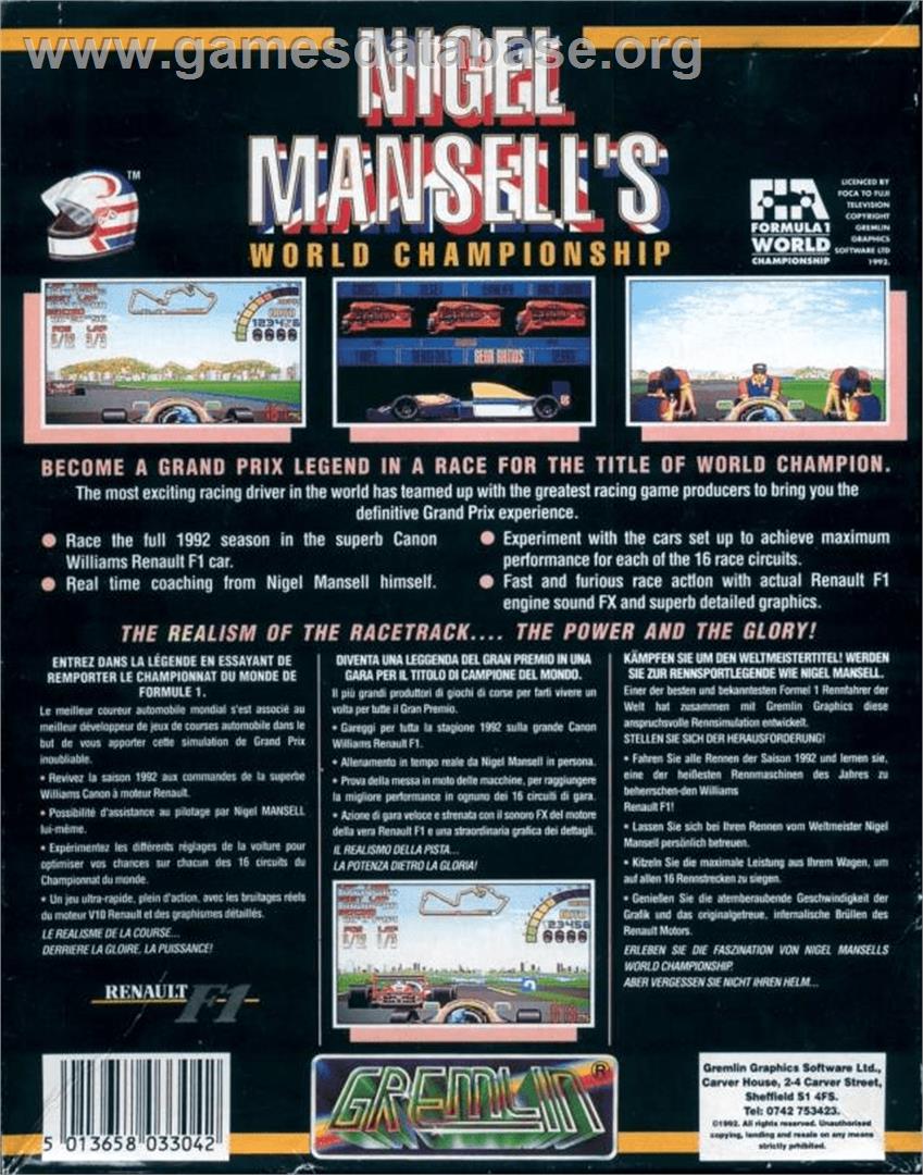 Nigel Mansell's World Championship - Commodore Amiga - Artwork - Box Back