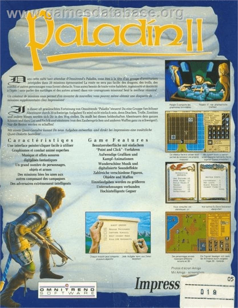 Paladin 2 - Commodore Amiga - Artwork - Box Back