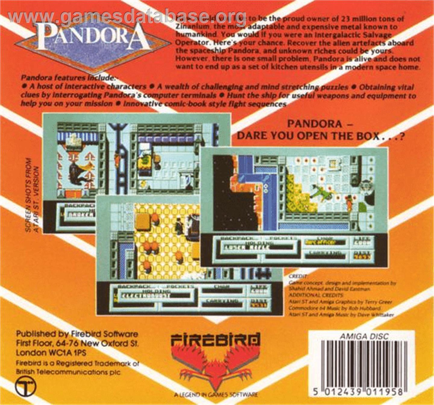 Pandora - Commodore Amiga - Artwork - Box Back
