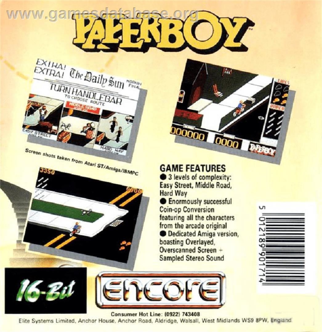 Paperboy - Commodore Amiga - Artwork - Box Back